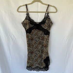 Victoria’s Secret Vintage Early 2000s Cheetah Satin Slip Dress w Black Lace Med
